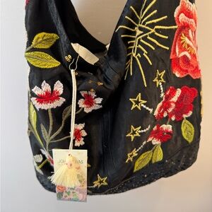 Johnny Was gorgeous black silk embroidered bag